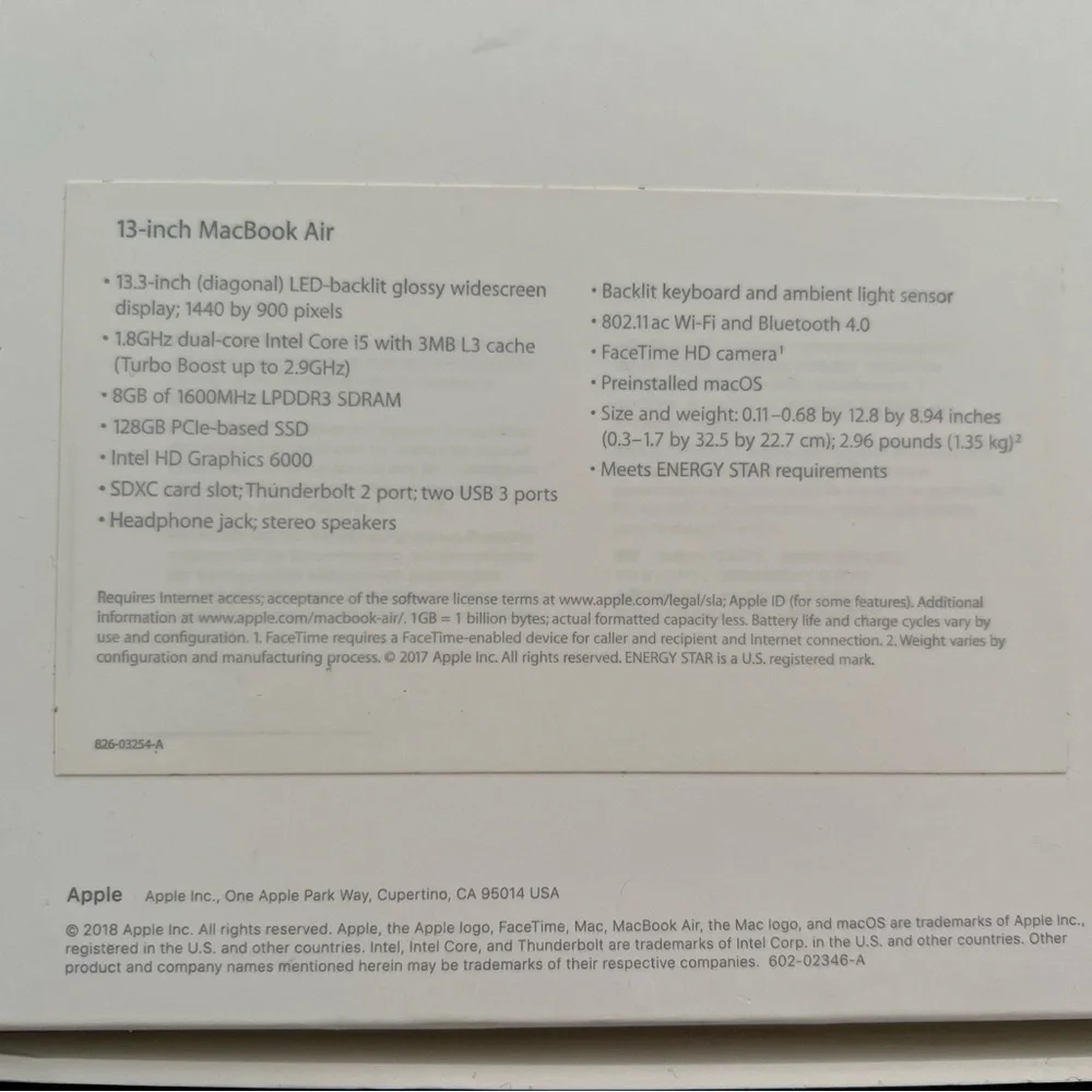 MacBook Air Original Box + Unused Apple Power Adapter Pristine Condition​​